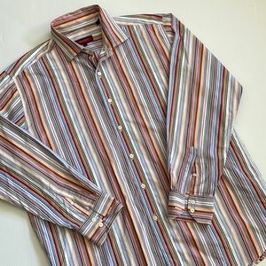 Austin Reed London, red, white, green, long sleeve striped men’s shirt. Size XL